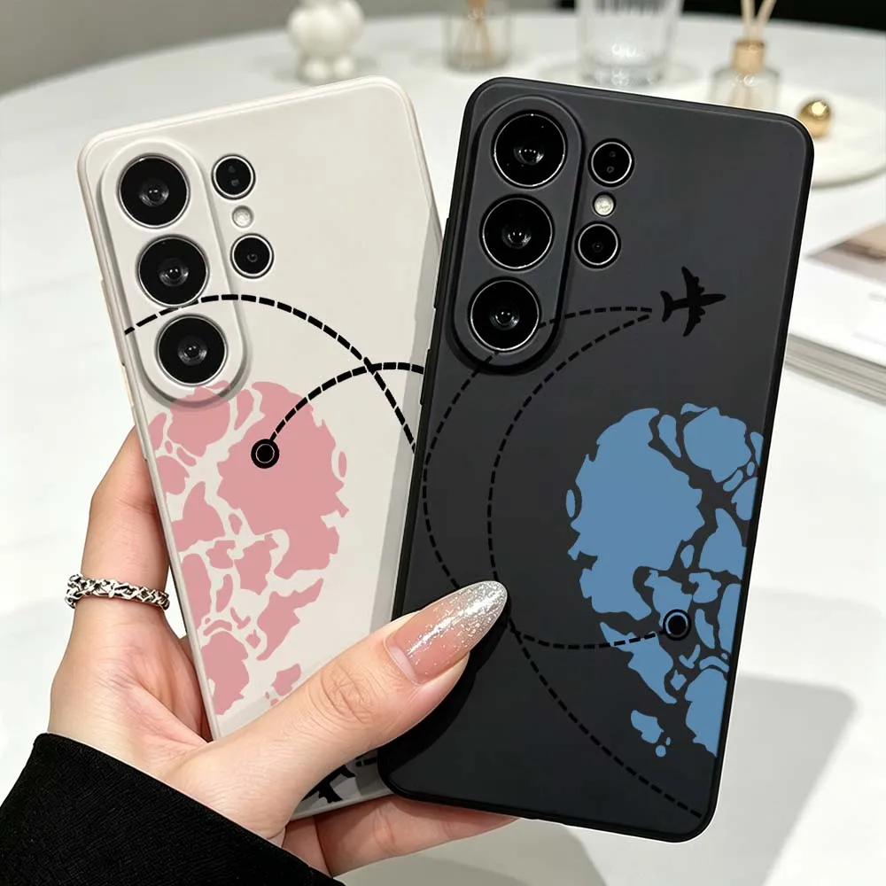 Airplane Flight Route Map Cover For Samsung Galaxy S26 S25 S24 S23 S22 S21 S20 Ultra Plus FE Soft Liquid Phone Case