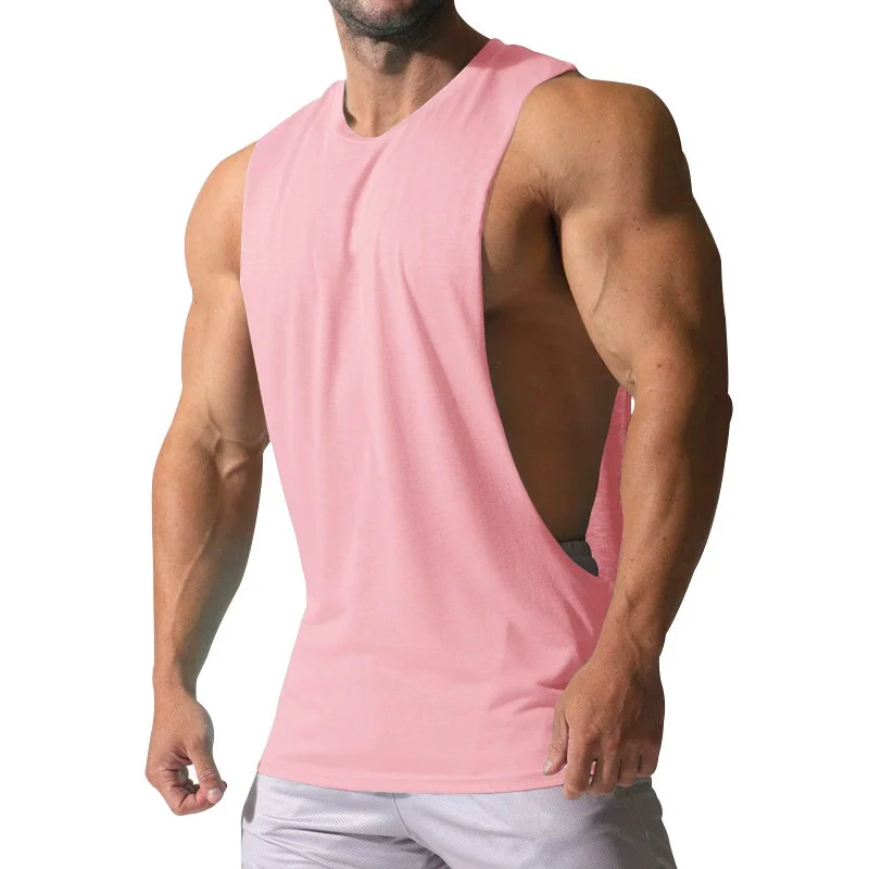 NEW Summer loose sports Tank Top Men Solid Color Sleeveless tops Breathable O-Neck undershirt Big Side Split Running Male vest