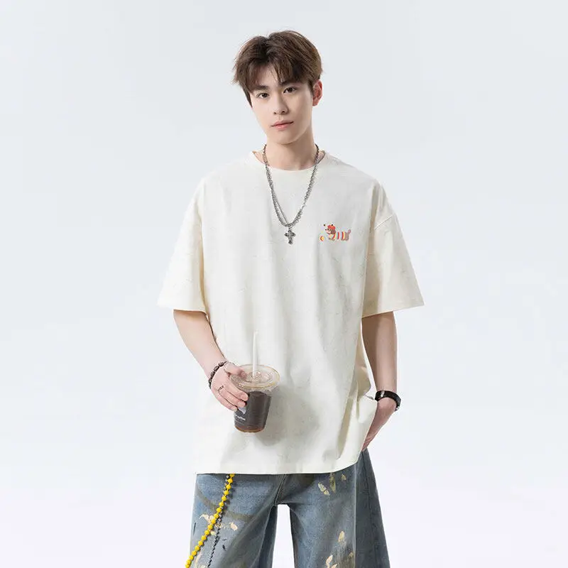 

Men's Cotton Distress T-shirt 5XL Mens Oversized T Shirts Dog Print Tee Shirts Casual Wear Summer Tshirt Big Size for Man