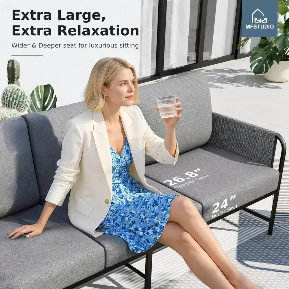 5-Seat Outdoor Patio Furniture Set with Textured Coffee Table and Grey Olefin Fabric Backrests