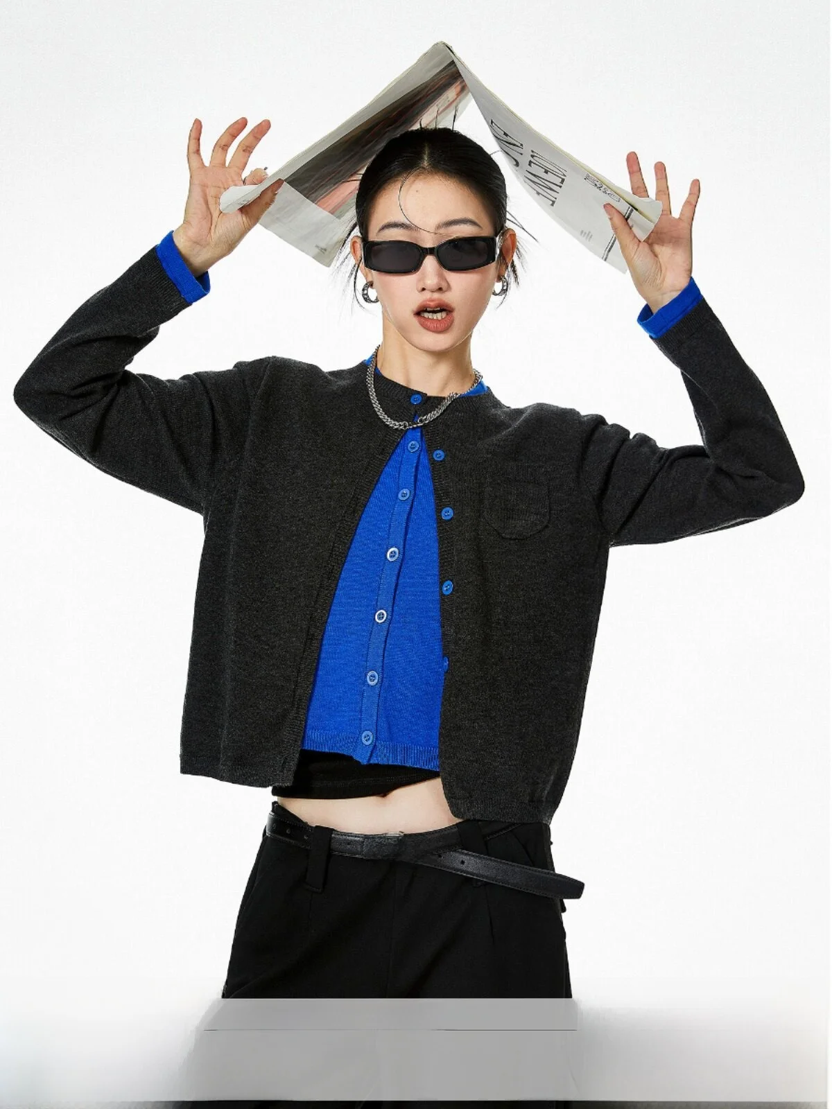 

American Retro Knitted Long Sleeve Women's Base Shirt ICH MODE Casual Style Pure Color Short Length Slim Fit Sweater Coat