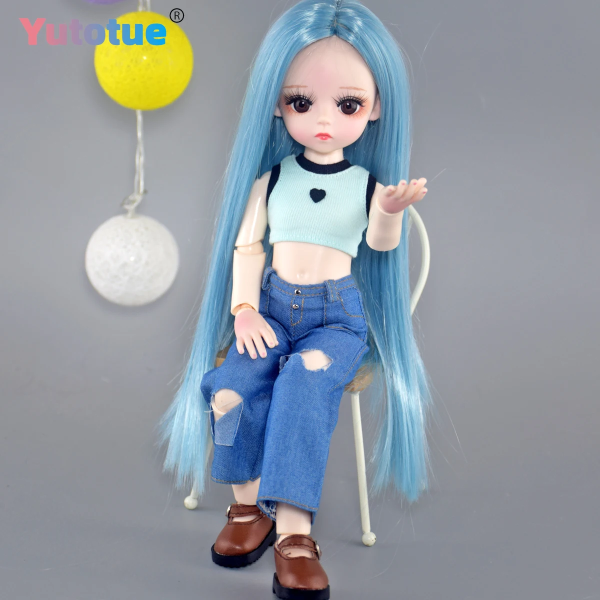 YUTOTUE 30cm Height Girl Doll with Long Straight Hair Wig Fashion Clothes Set BJD Toy Kids Gift