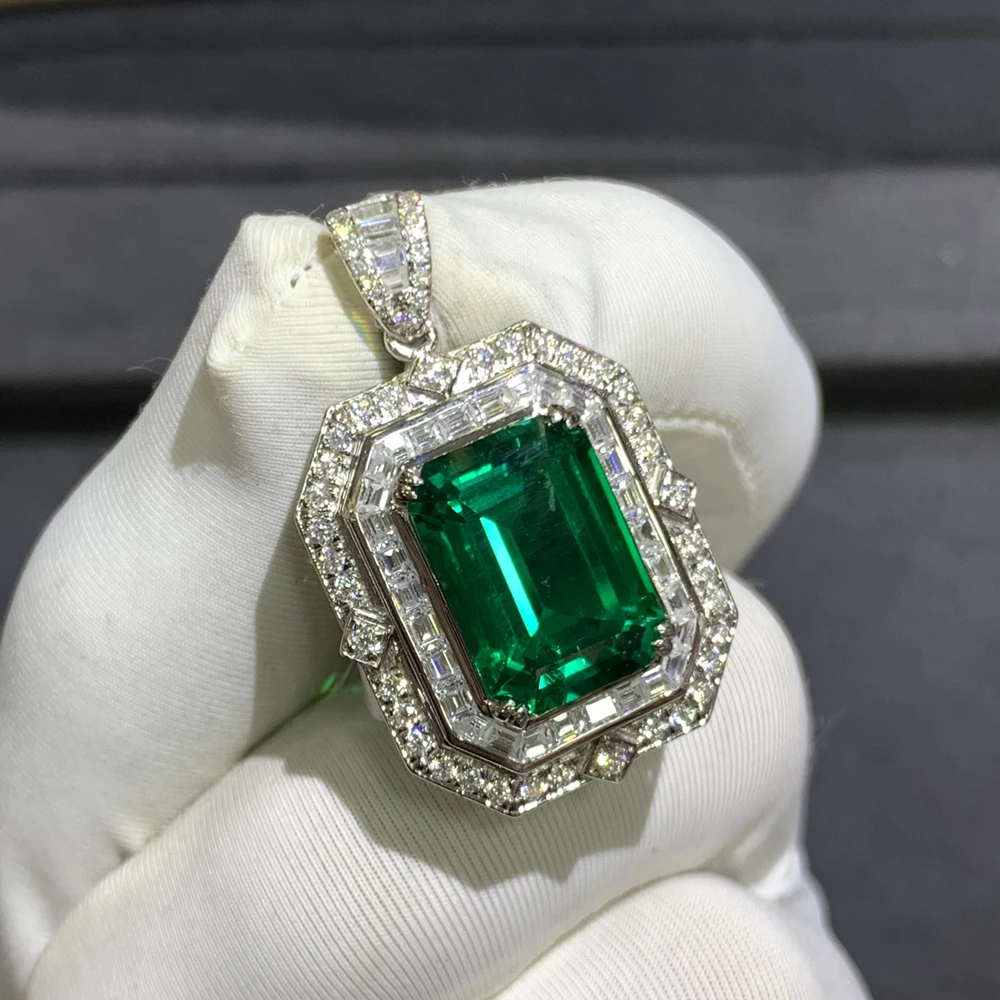 WUIHA Real 9K Gold 6.21CT GRC Colombia Emerald Gemstone Pendant for Women Anniversary Engagement Gift Fine Jewelry Drop Shipping