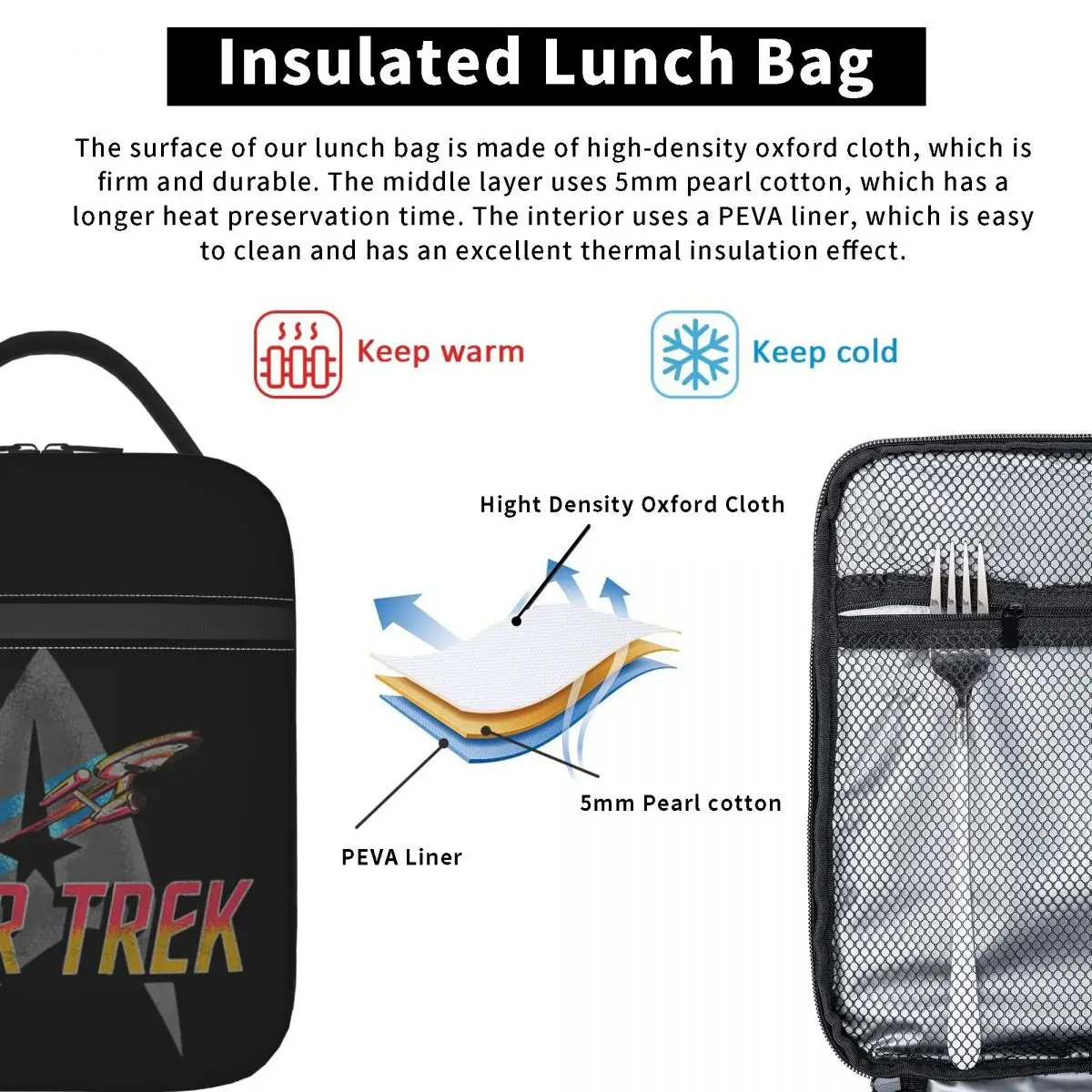 Star Treks Science Fiction TV Series Insulated Lunch Bag for Women Children Portable Food Boxes Thermal Lunch Box Tote