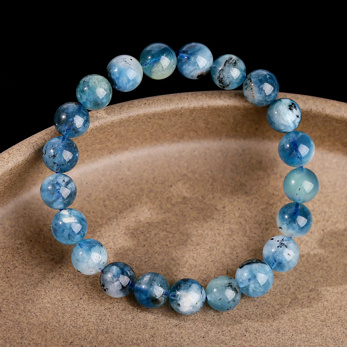 

JD натуральный камень черный ослепительный блеск аквамарин браслеты из бисера Йога медитация ручной работы один круг энергетические ювелирные изделия подарок