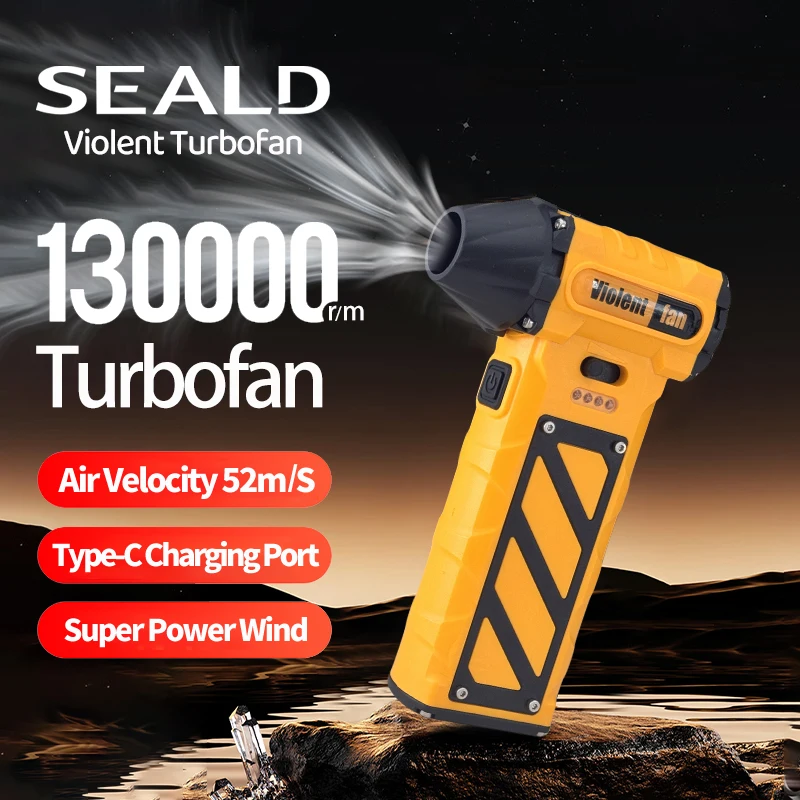 

Blower Yellow Industrial Style Turbo Jet Fan Brushless Motor Handheld Duct Fan 52M/S Portable Type-C Charging Unlimited Outdoor