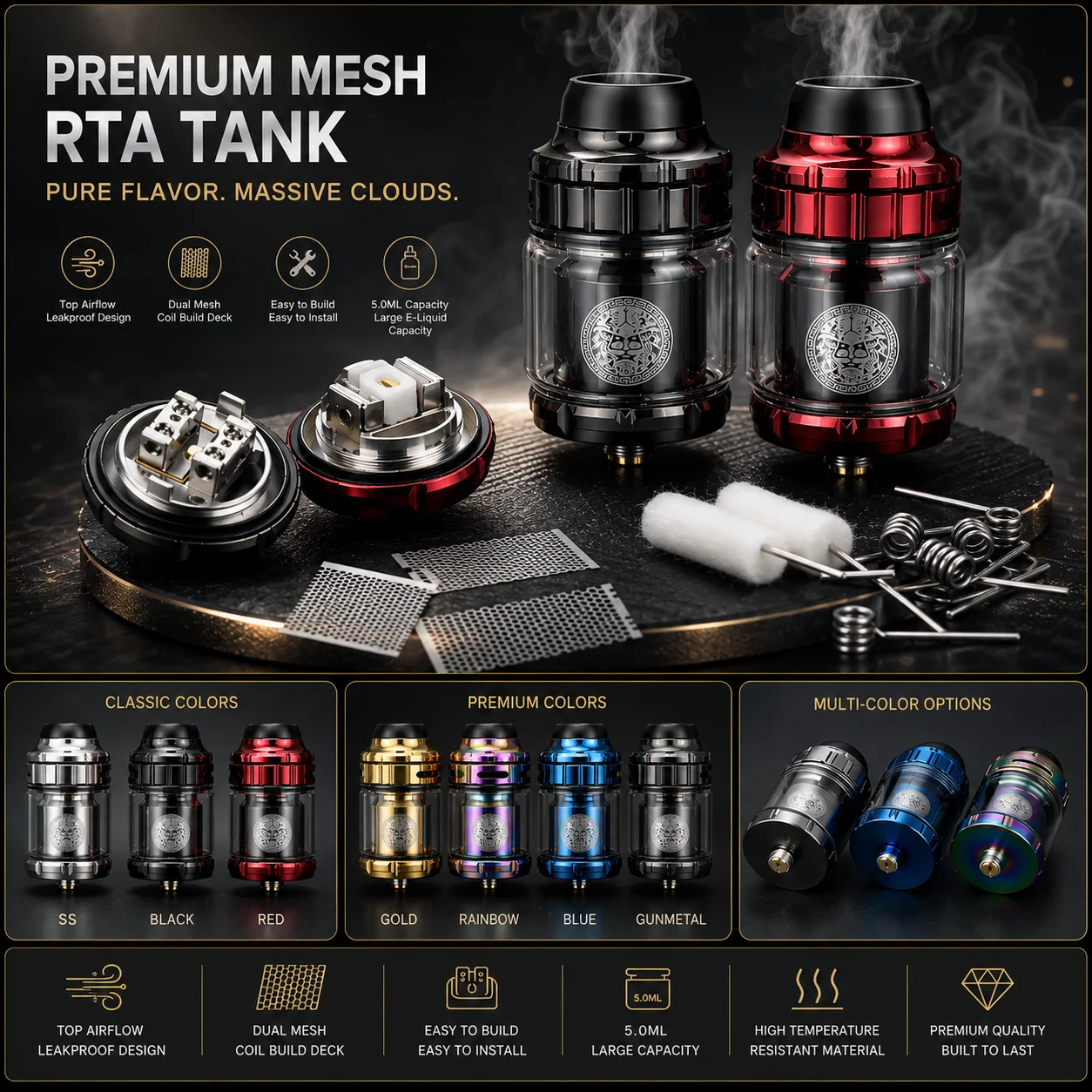810 drip tips Vape rta RTA for Single & Dual Coil Builds 4.5ml Tank Electronic Cigarette Atomizer - view 2