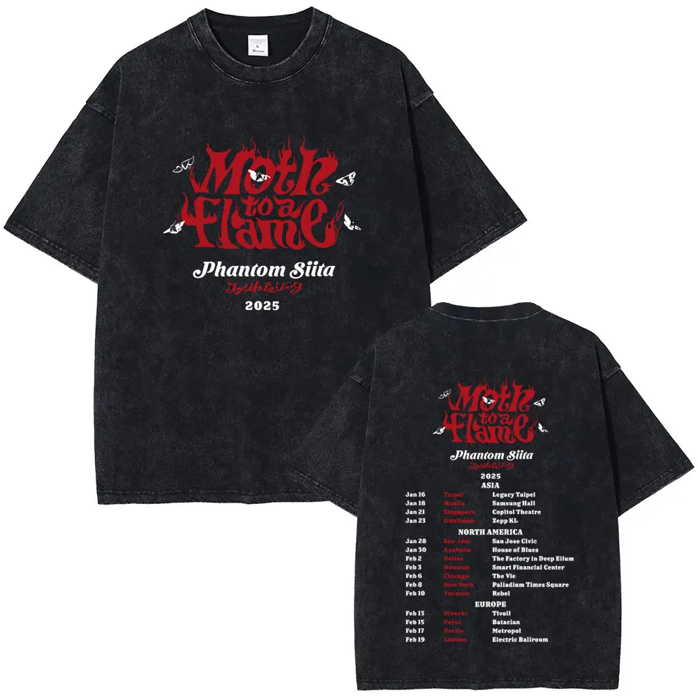 Ado Moth To A Flame Phantom Siita 2025 Washed T-shirt Men Women Fashion Japanese Pop Music T Shirts Male Vintage Oversized Tees