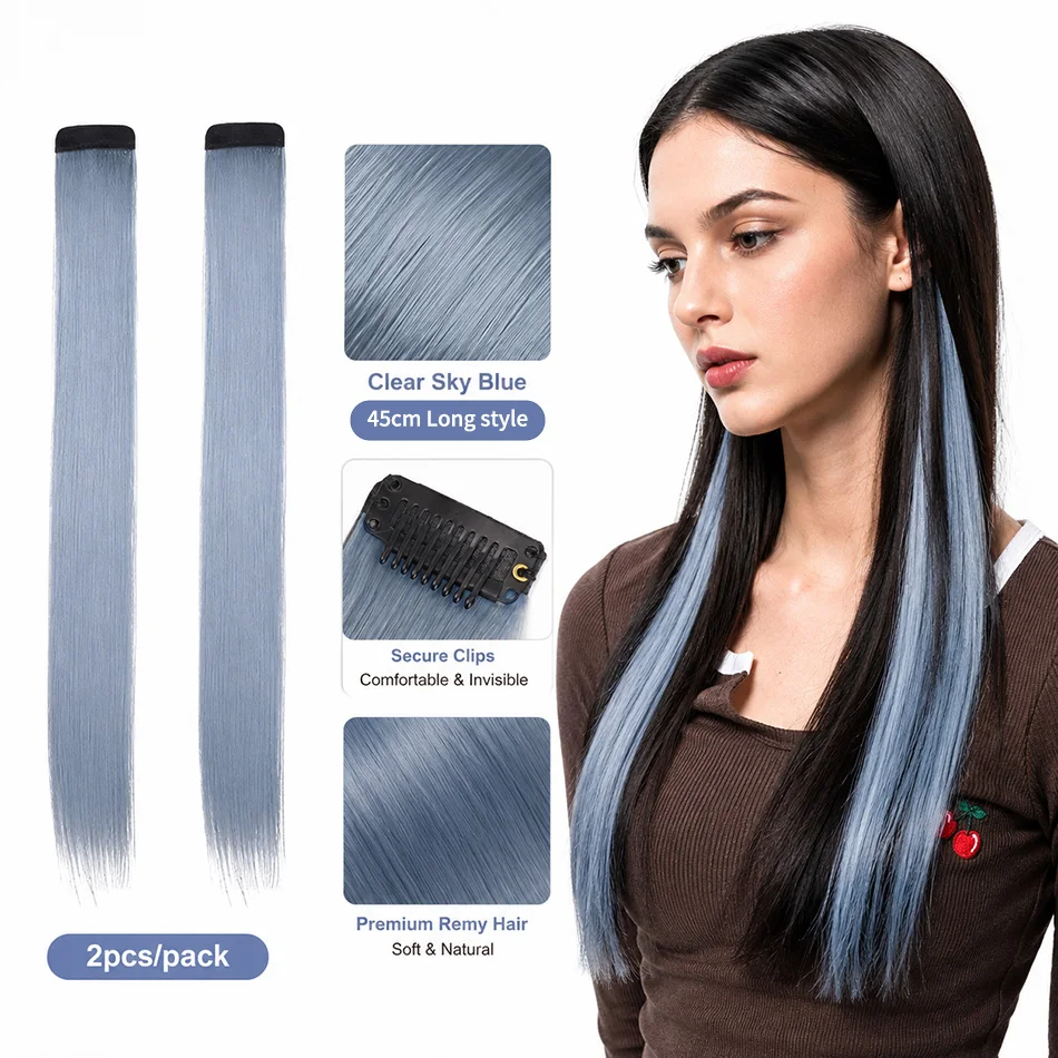 Chic Unit Clip in Hair Extensions Human Hair Remy Virgin Straight Highlights Colored Clip on Christmas Hairpieces 2 Pieces/Set