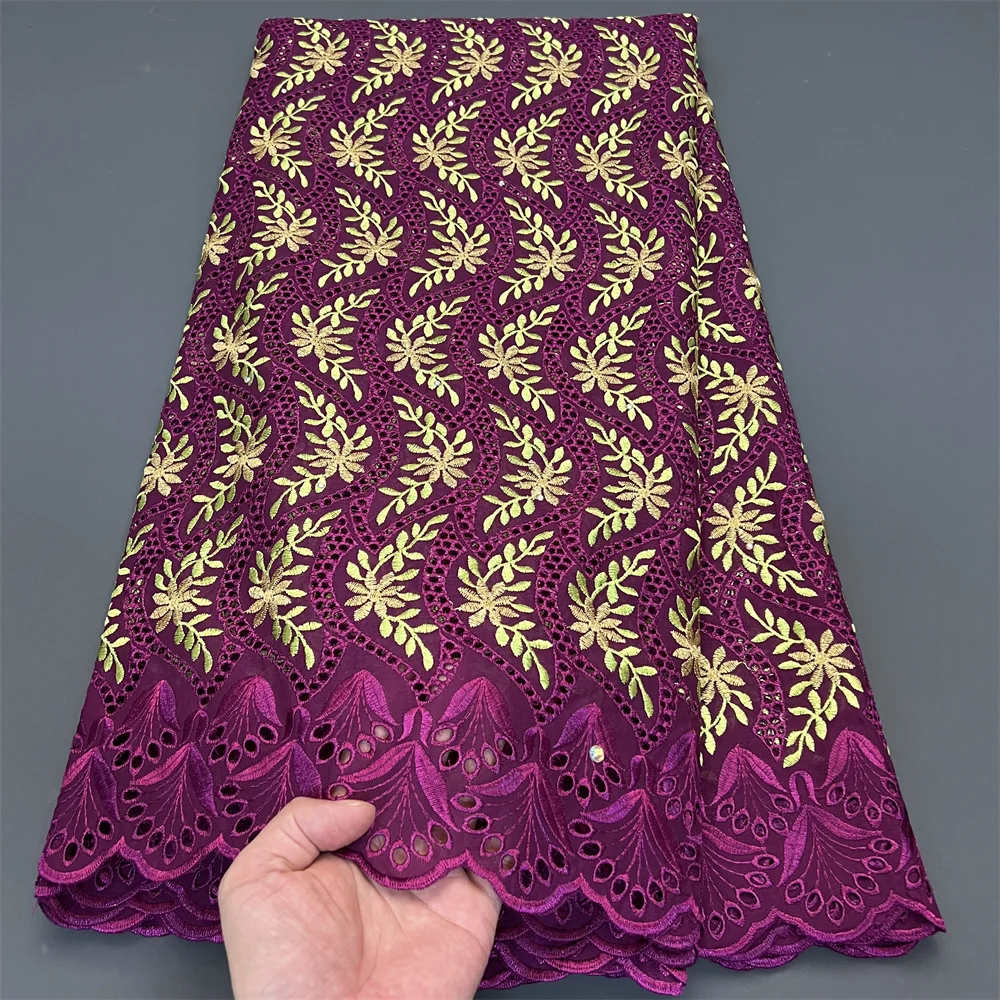 

2025 African Nigerian Tulle Lace Fabric for Dress Sewing High Quality Damask Cotton Pure Embroidery Wedding Party hz1363 5Yard