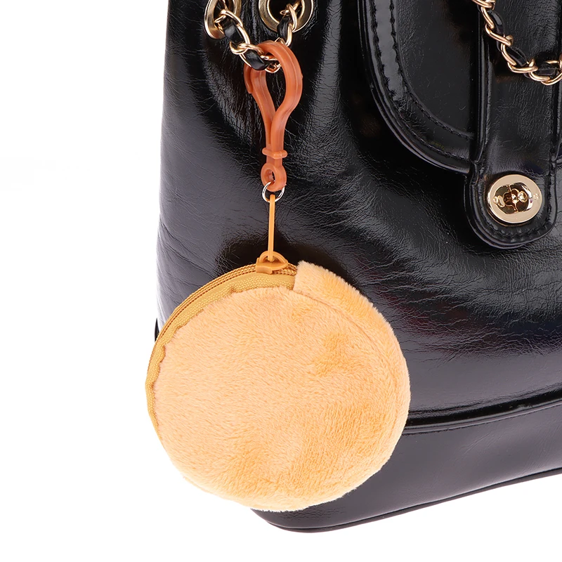 8.5x8.5cm Candy Color Round Plush Coin Purse Women Cute Solid Color Change Pouch Wallet Keychain Portable Earphone Storage Bags