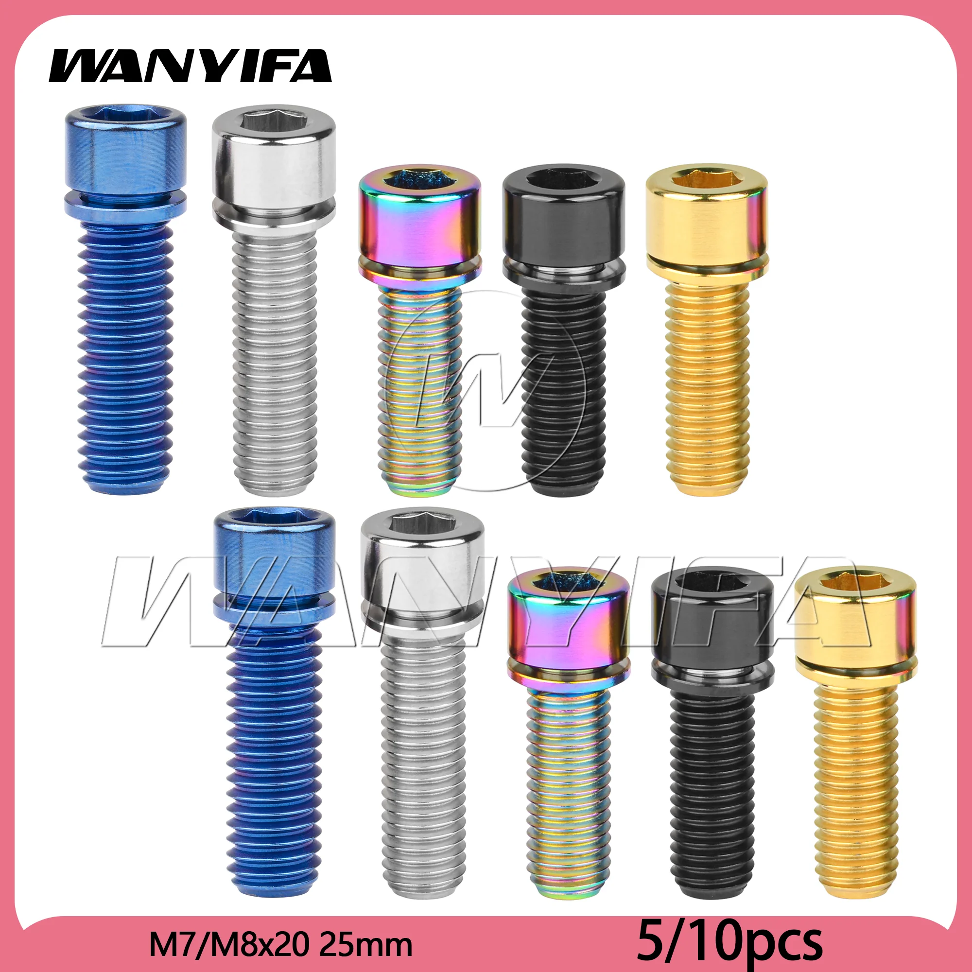 

Wanyifa 5/10pcs Titanium Bolts M7/M8x20 25mm Cap Socket Hex Head with Washer Screw for Bike Handlebar Stem Ti Gr5 Fasteners
