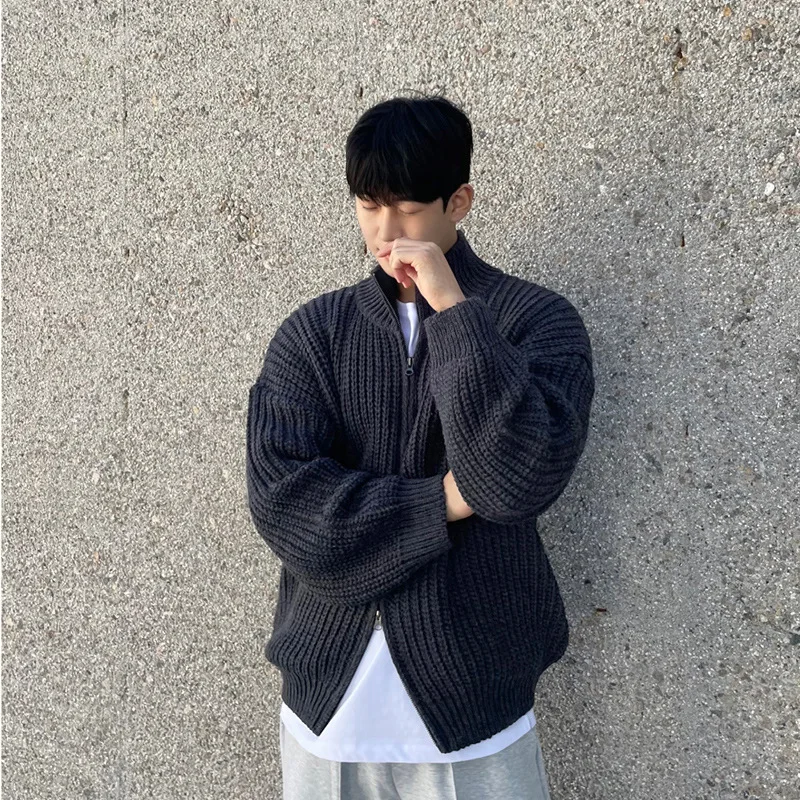 

Men's Knitting Sweater 2026 Spring Korean Style Stand Collar Knit Cardigan Lazy Vintage Japanese Niche Retro Sweater Jacket
