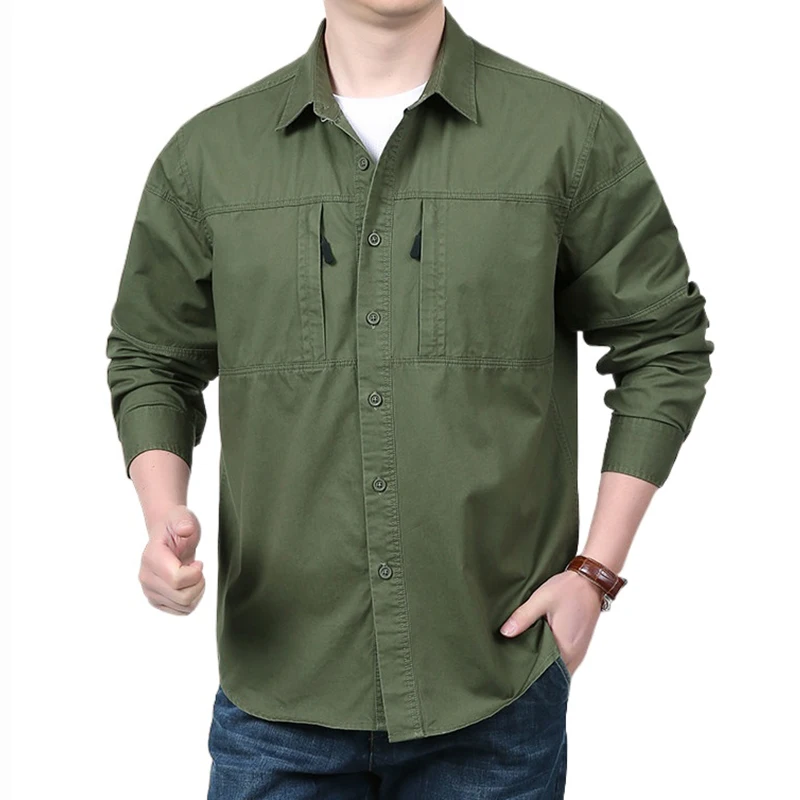 Men\'s Tactical Long-sleeved Shirts Summer New Outdoor Multi-pocket Quick-drying Spring Cargo Shirt Hiking Fishing Work T-shirt