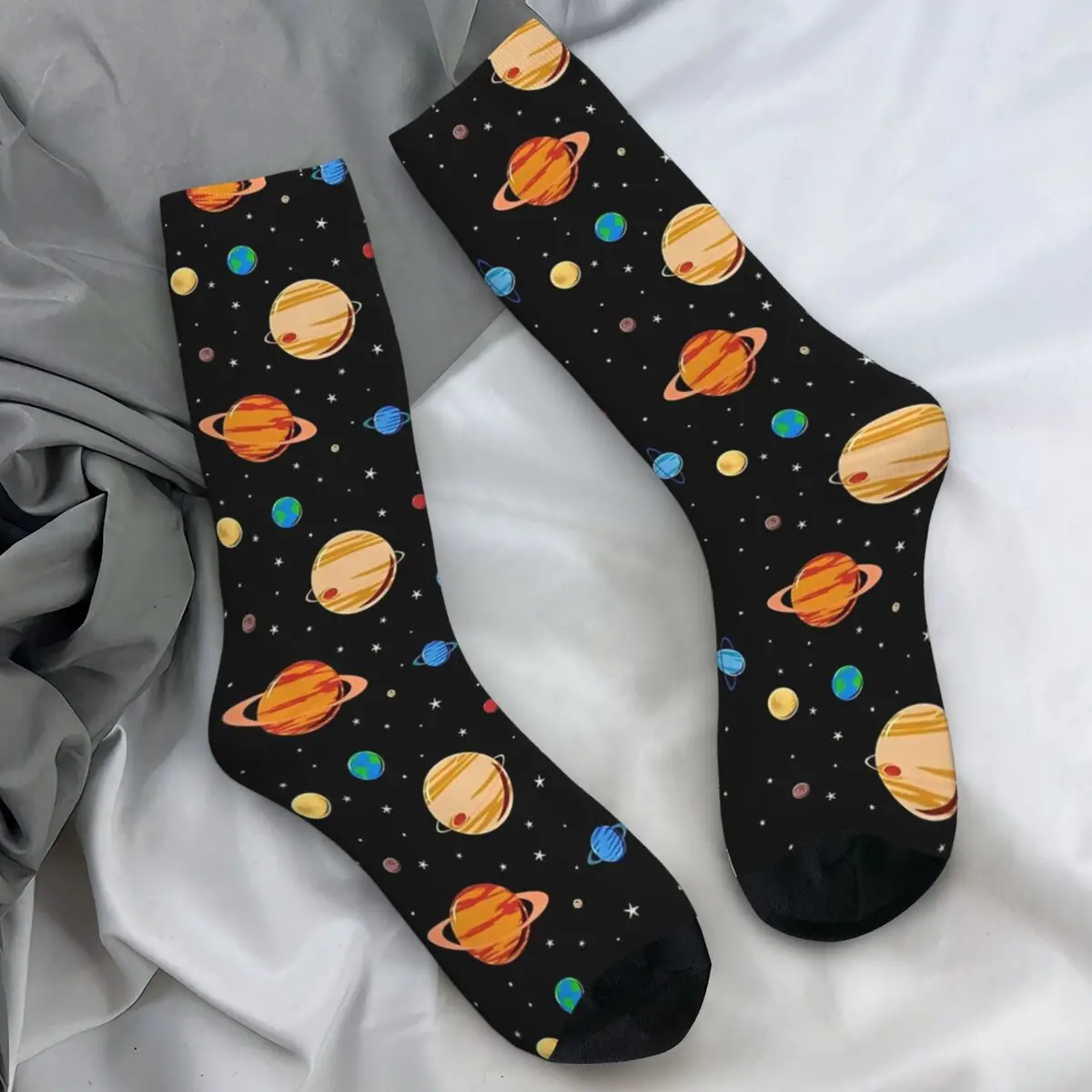 

Men Socks Cartoon Planet Pattern Stockings Autumn Retro Quality Socks Design Running Non-Slip Socks
