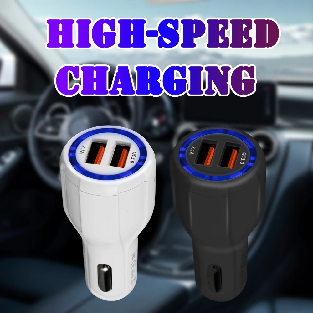 3.1A Car Charger PD QC 3.0 LED Dual USB Plug Phone Charge Adapter for IPhone 12 11 Samsung Xiaomi Huawei Fast Charging