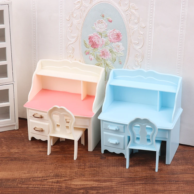 1Set 1:12 Dollhouse Miniature Writing Desk Chair Study Table Furniture Model Study Room Decor Toy Doll House Accessories