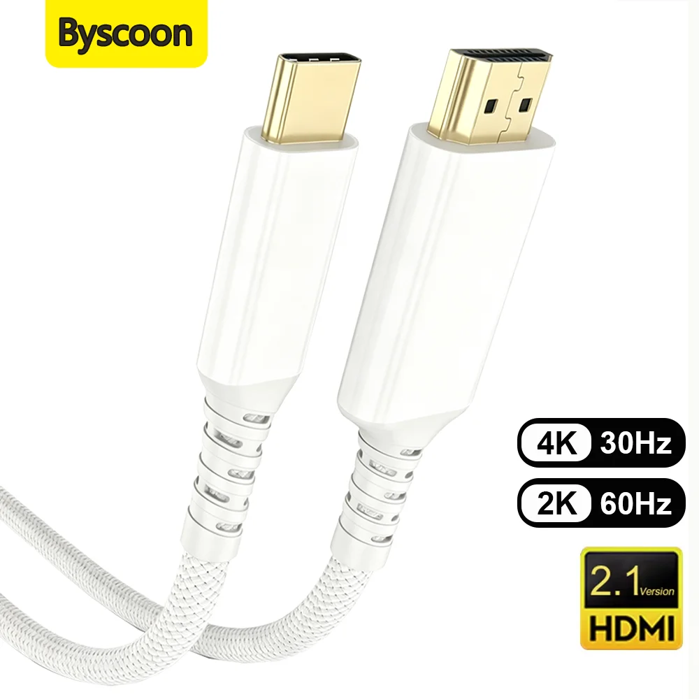 USB C to HDMI Cable White 4K@30Hz 2K@60Hz Compatible for iPhone 17-15 Series MacBook Samsung Galaxy S25 Ultra Surface Laptop,2M