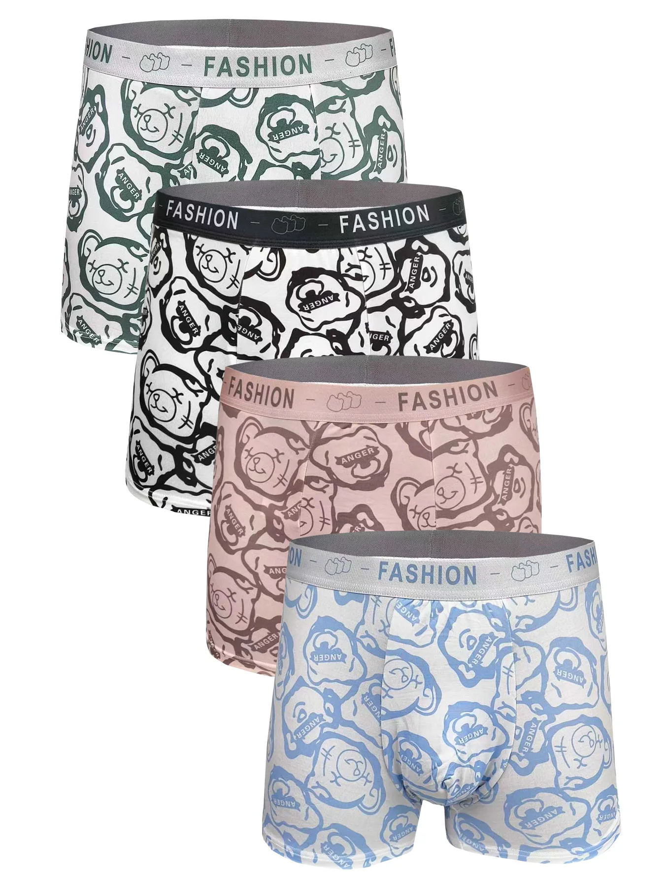 

4-компонентные удобные, дышащие и спортивные эластичные мужские трусы с принтом медведя.