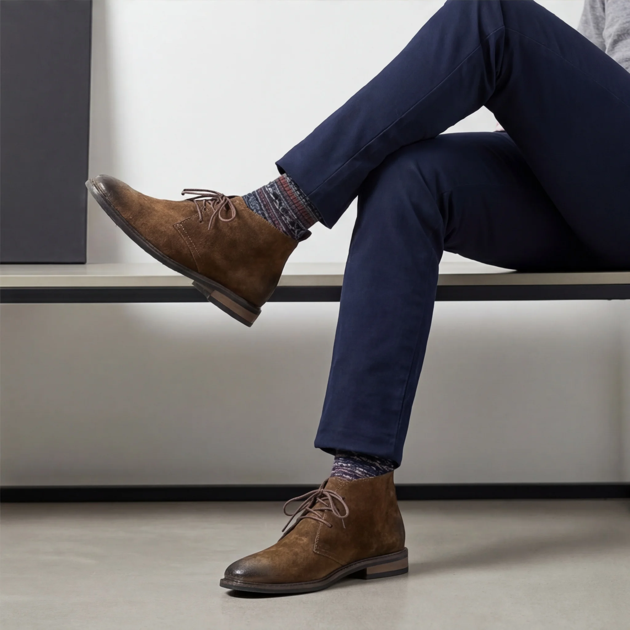 Herrenstiefel aus echtem Rindsleder, mit zwei Ösen zum Schnüren, für Herren, geeignet für Freizeitkleidung, Herrenstiefel mit matten, gemusterten Verzierungen. – Detail 5