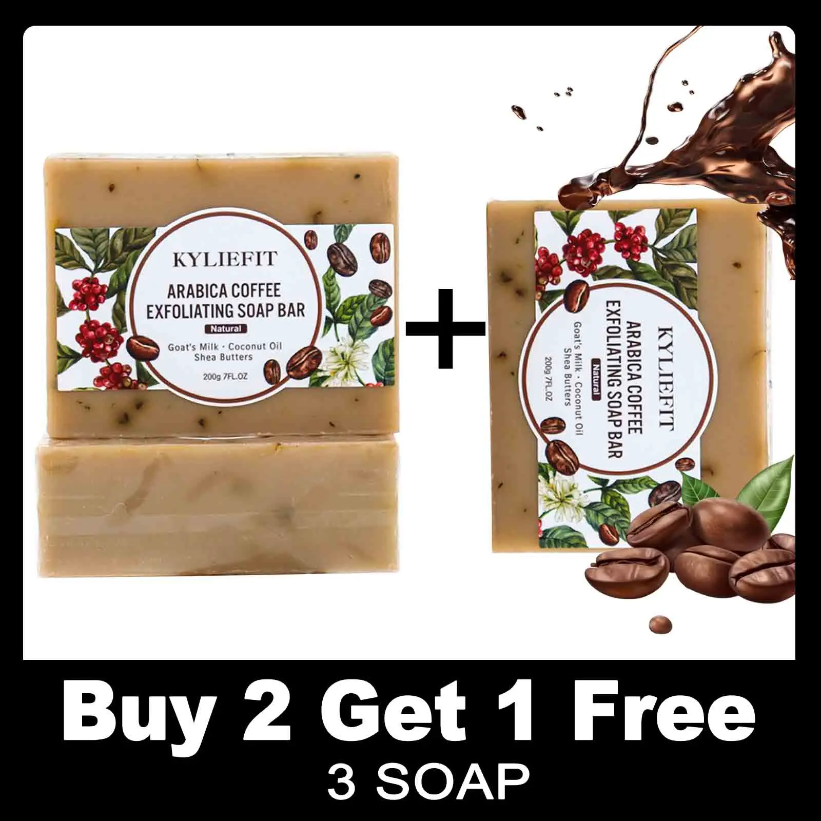 KYLIEFIT Exfoliating Coffee Brighten Soap for Hydrating Elastic Skin, Intense Exfoliation, Visibly Reduces Dark Spots