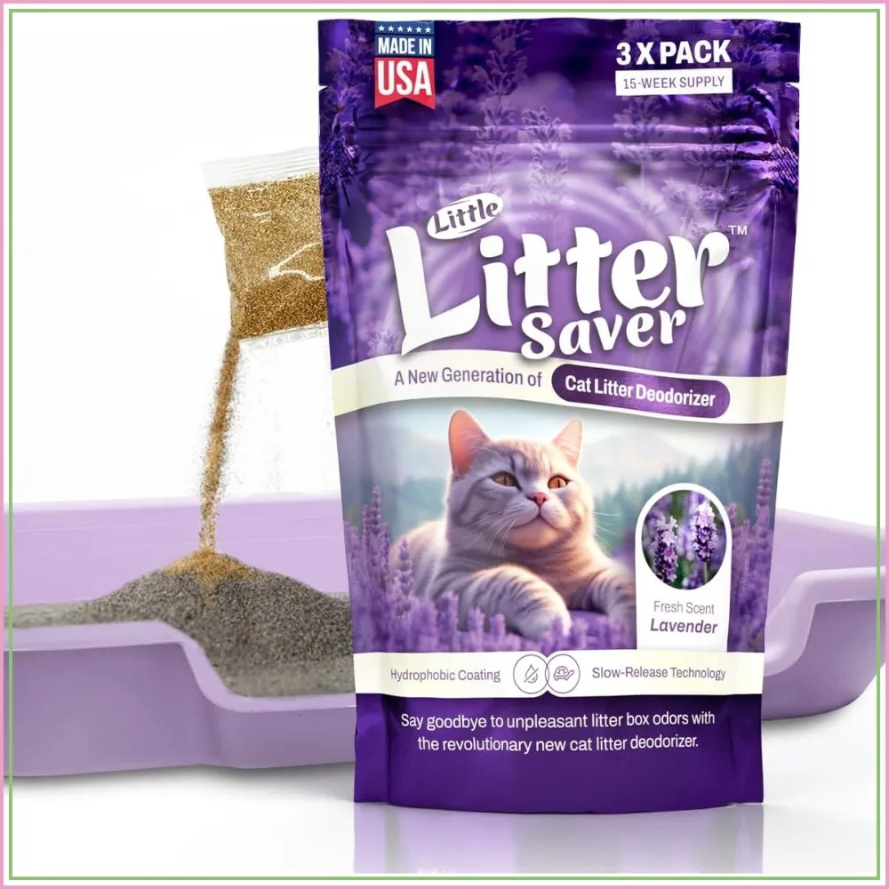Cat Litter Box Deodorizer, Slow Release, Natural Lavender Scent, 3x0.5oz, Up to 15 Weeks Supply