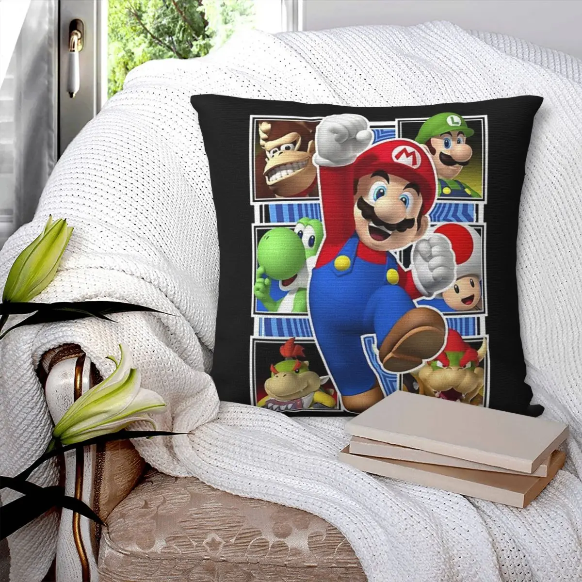 Super-Mario Anime Square Pillowcase Pillow Cover Polyester Cushion Zip Decorative Comfort Throw Pillow for Home Car