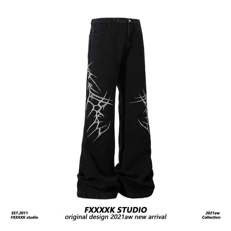 

Мужские джинсы FXK American Retro High Street Hiphop Thistle Heavy Du с вышивкой, прямые, из хлопка