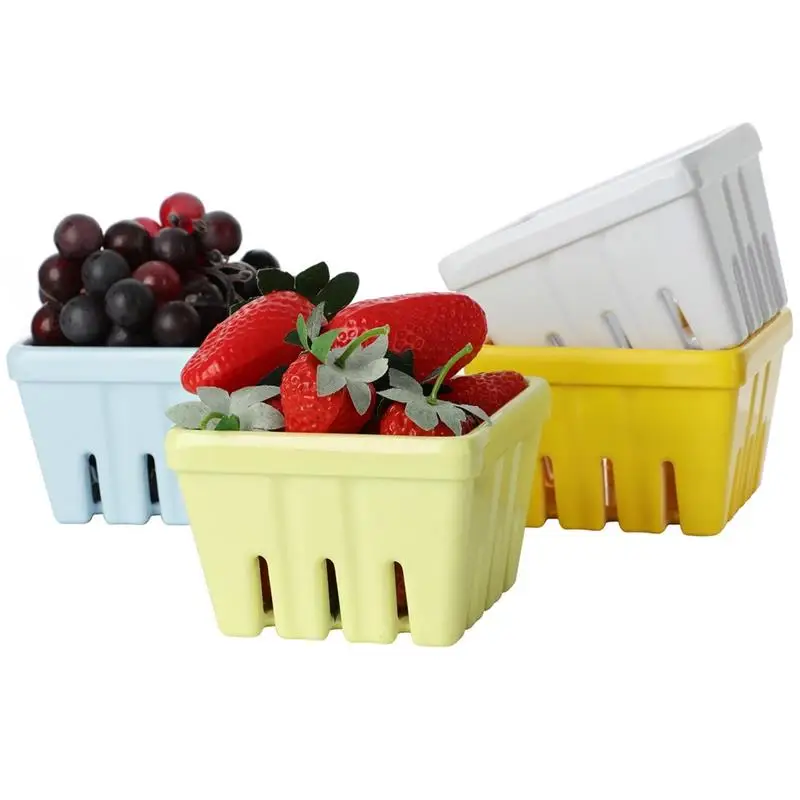 4Pcs Plastic Berry Baskets Square Fruit Bowls With Holes Rustic Kitchen Decor Fruit Bowl Colorful Plastic Bowls Fruit Containers