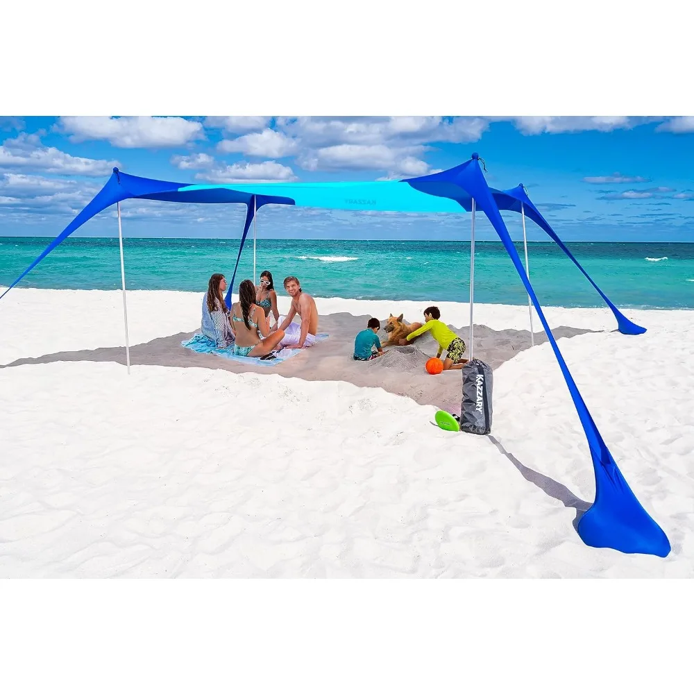 

Sun Shade Canopy with Sandbags, 4 Stability Poles, Ground Pegs, Flying Disc Sand Shovel. Lightweight Sunshade Shelter, 7ft