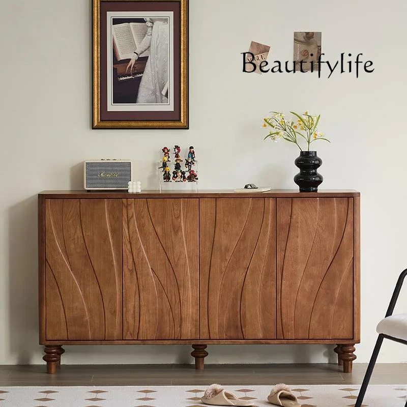 

VV Medieval solid wood dining side cabinet, living room shoe cabinet, wall decorative locker, walnut veneer door cabinet