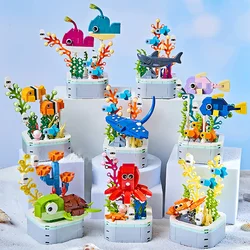 Cute Expert Bouquet Flower Animal Insects Cicada Bonsai Potted Plant Building Block Succulents Bricks Home Decor Toy For Kid