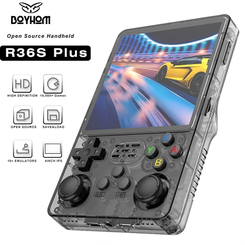 BOYHOM-consola de juegos portátil R36S Plus, sistema Linux de 64 bits, pantalla grande IPS de 4 "", reproductor de vídeo portátil de bolsillo RK3326 R36PLUS