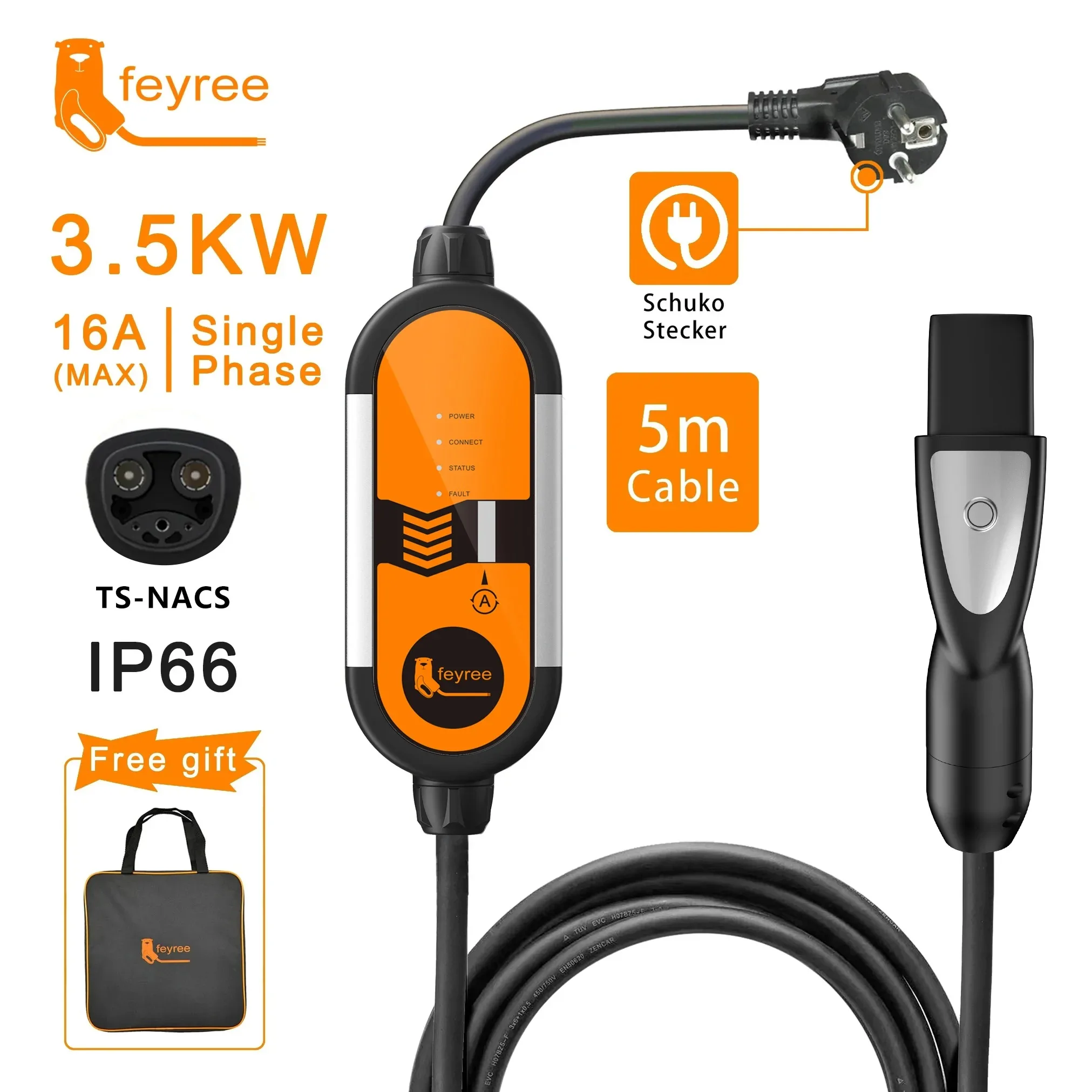 

feyree 3.5kW 16A TS-NACS Portable EV Charger Plug Charging Box Adjustable Current Fast Charging Compatible for Tesla Car Charger