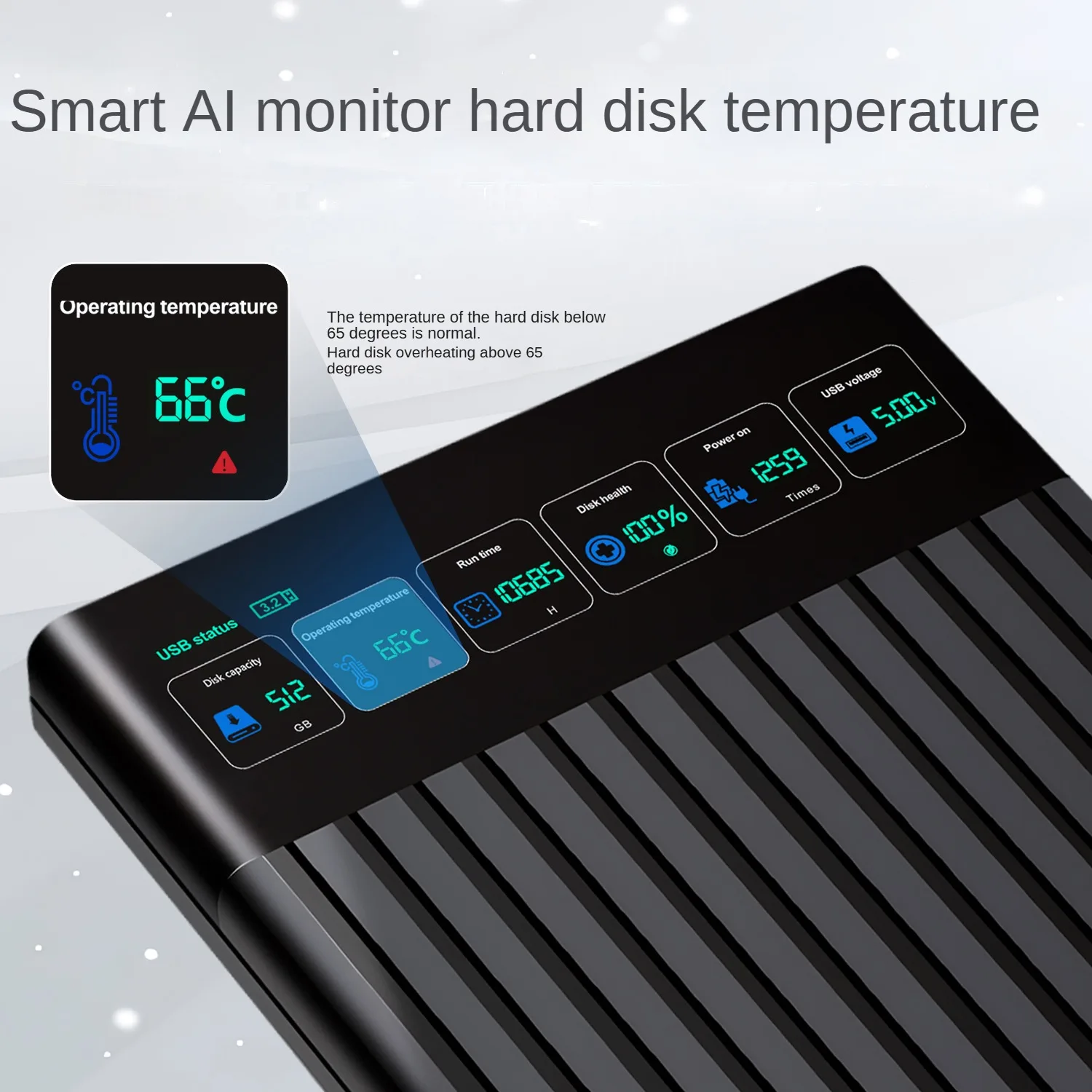 Gabinete HDD SATA USB3.1 de alta velocidade de 2,5 polegadas com display LED Caixa de disco rígido externo de 6 Gbps para armazenamento de PC