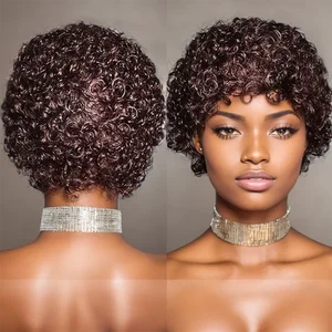 شعر مستعار قصير مجعد للنساء، شعر مستعار 100٪ من الشعر البشري، مصنوع بالكامل من الألمان، عابث كيرل، غريب، رخيص، للبيع، 99J أعلى 8 مبيعات بالجملة للملابس الهندية - رقم 2