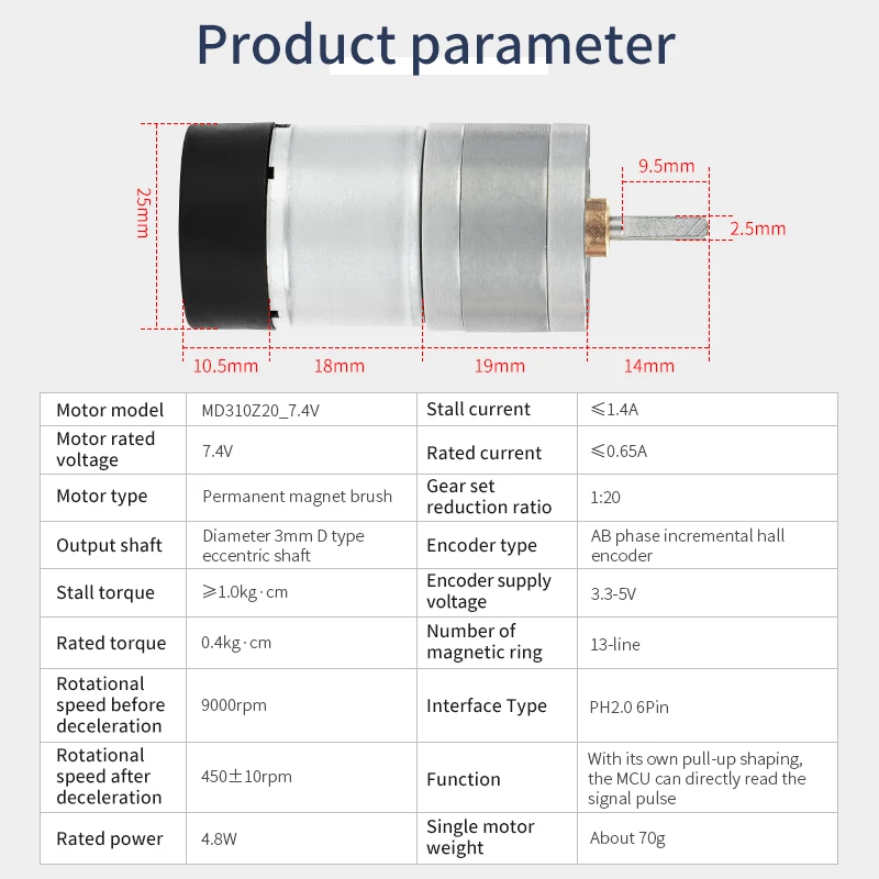 310 DC Reduction Motor with Encoder Smart Robot All Metal Gear Forward and Reverse Speed Regulation For DIY Electronic Project