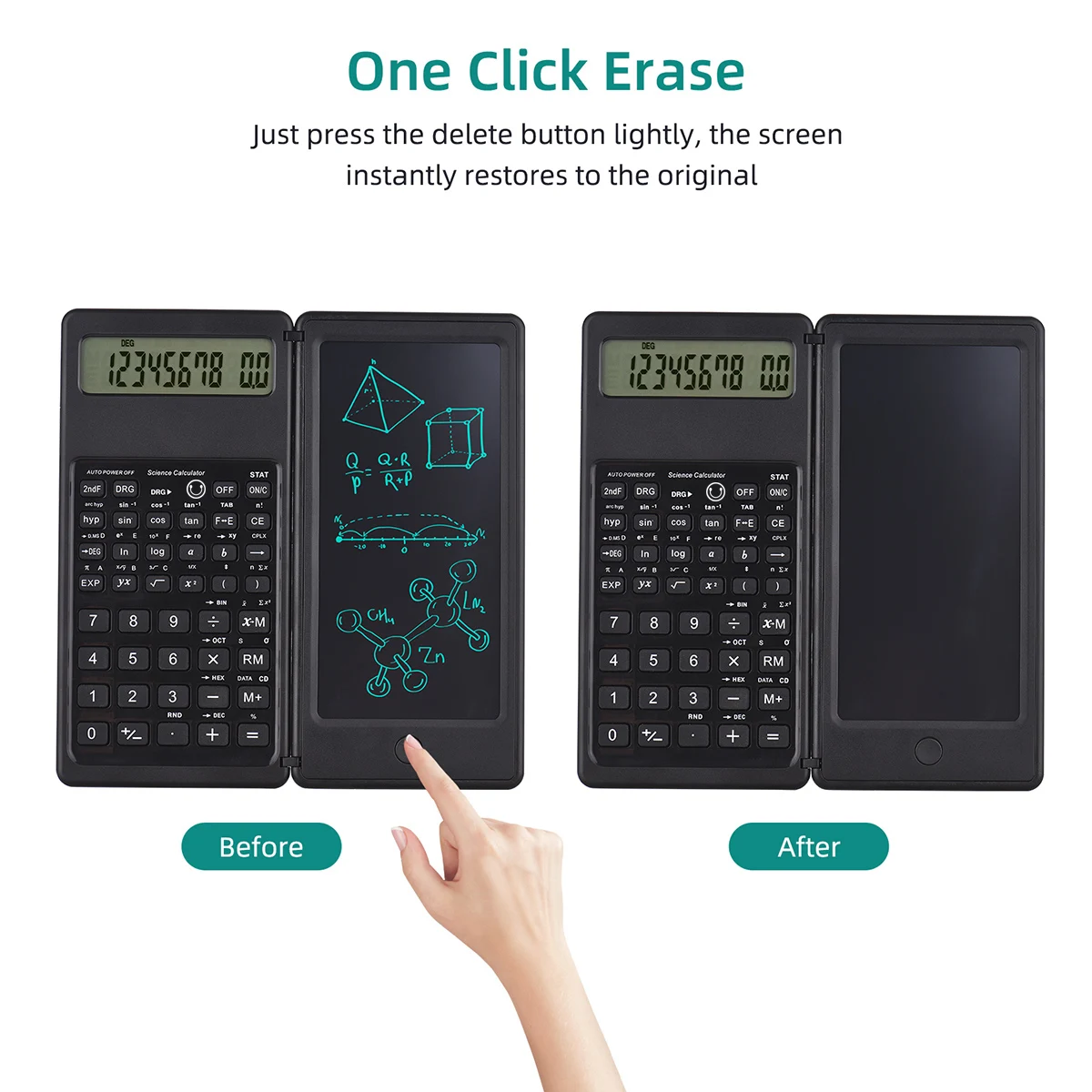 Foldable Scientific Calculator 10 Digits with Writing Drawing LCD Display Calculator for Study Office Draft Memo Busines