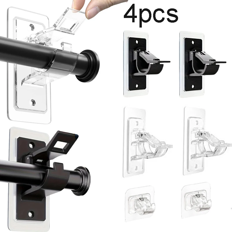 4pcs No-Drill Curtain Rod Bracket Set, Self-Adhesive Curtain Rod Holders, Includes Nail-Free Curtain Rod Hooks,Suitable for Home