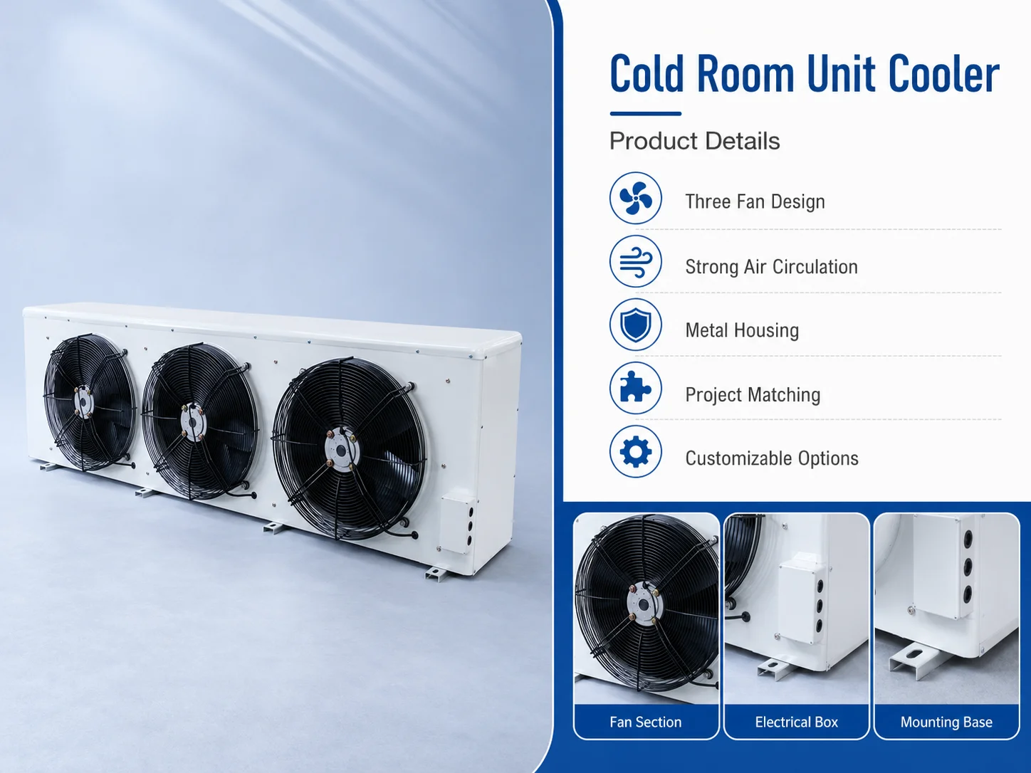 Copper Tube Aluminum Fin Evaporator Custom Size 220V 380V For Cold Room Refrigeration System Matching