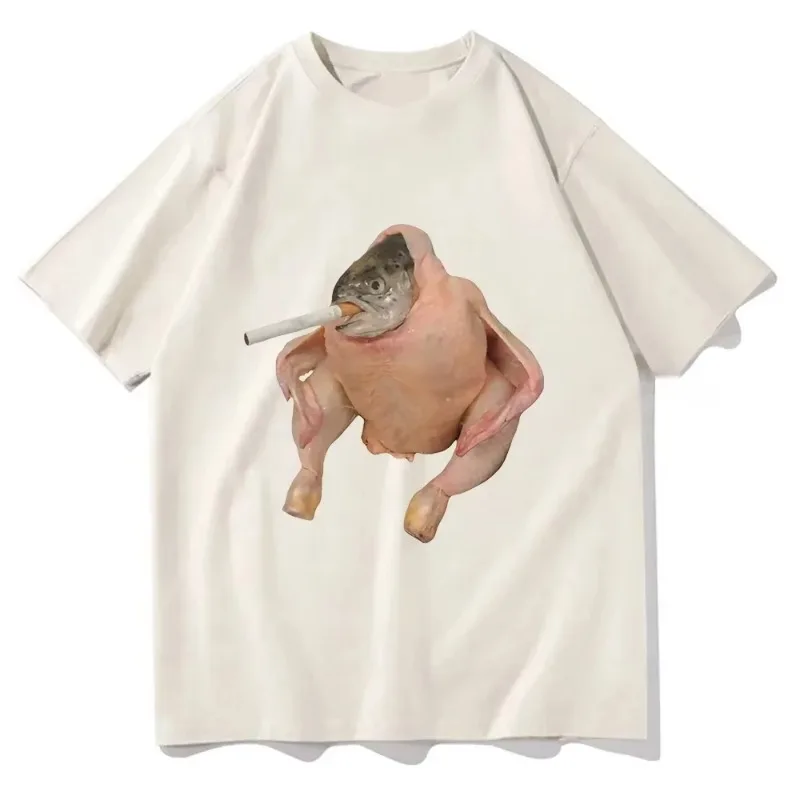 Zabawna Koszulka Damska z Memem: Rybka, Kurczak, Palący Papieros, Moda Letnia, Harajuku, Graficzne T-shirty