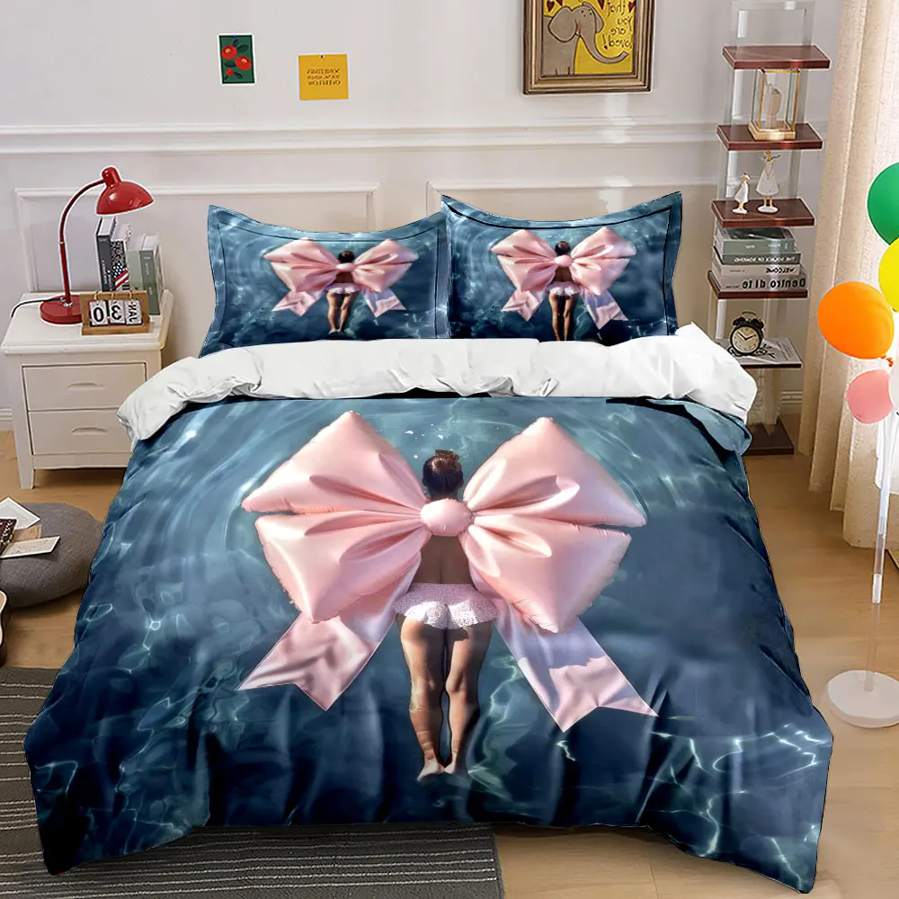 

Swimming Pool Inflatable Bow Decor Bedding Set with 1 Duvet Cover 2 Pillowcases Single Double King Queen, Gift