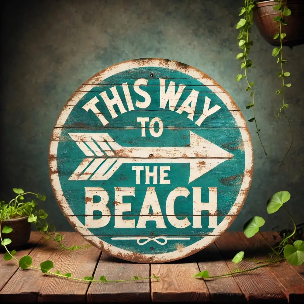 Vintage Nautical Metal Wall Art Rustic Beach Sign with Teal Arrow Home Decor