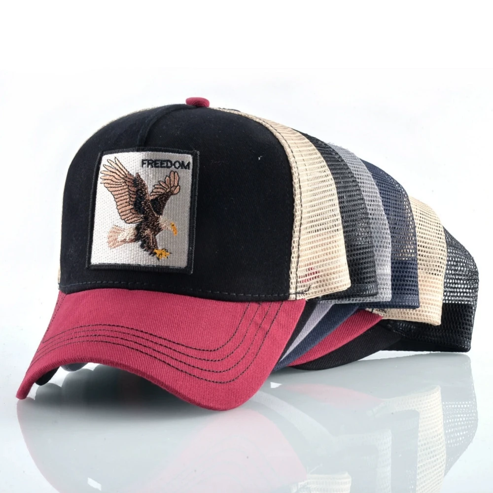 Modische Trucker-Caps mit Adler-Stickerei, Vier-Jahreszeiten-Snapback-Baseballkappe für Männer und Frauen, Verstellbarer Schirmhut – Detail 3