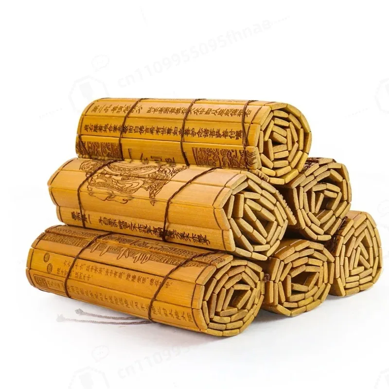 1PC Laser Carve Chinese Bamboo Slip Book Analects San Tzu Ching The Art of War Wood Scroll Books Collectibles Crafts Photo Props