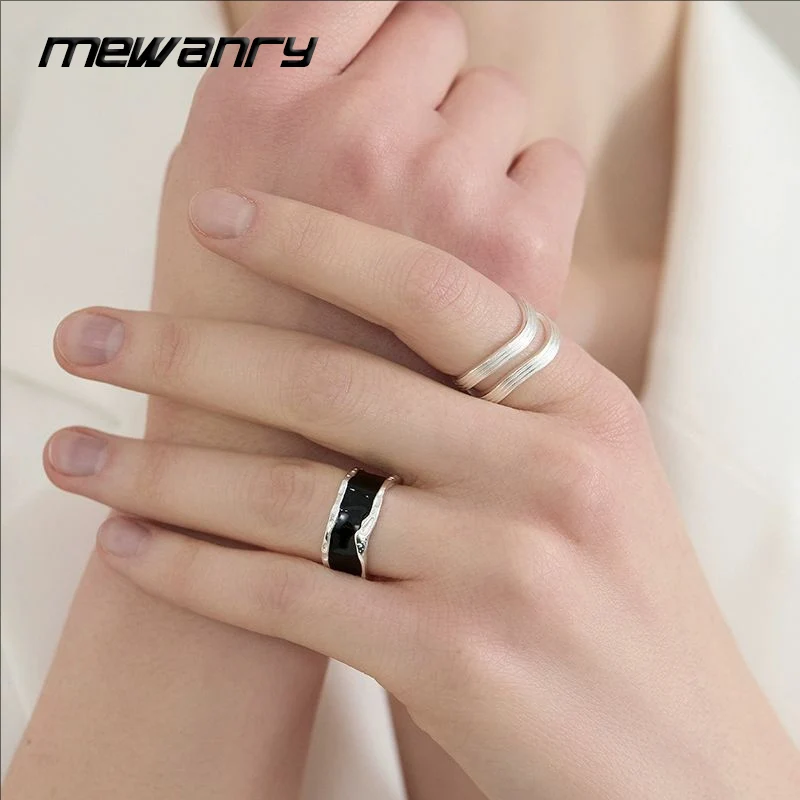Mewanry Black Enamel Open Ring For Women Couples New Vintage Simple Fashion Niche Delicate Elegant Classic Birthday Jewelry Gift