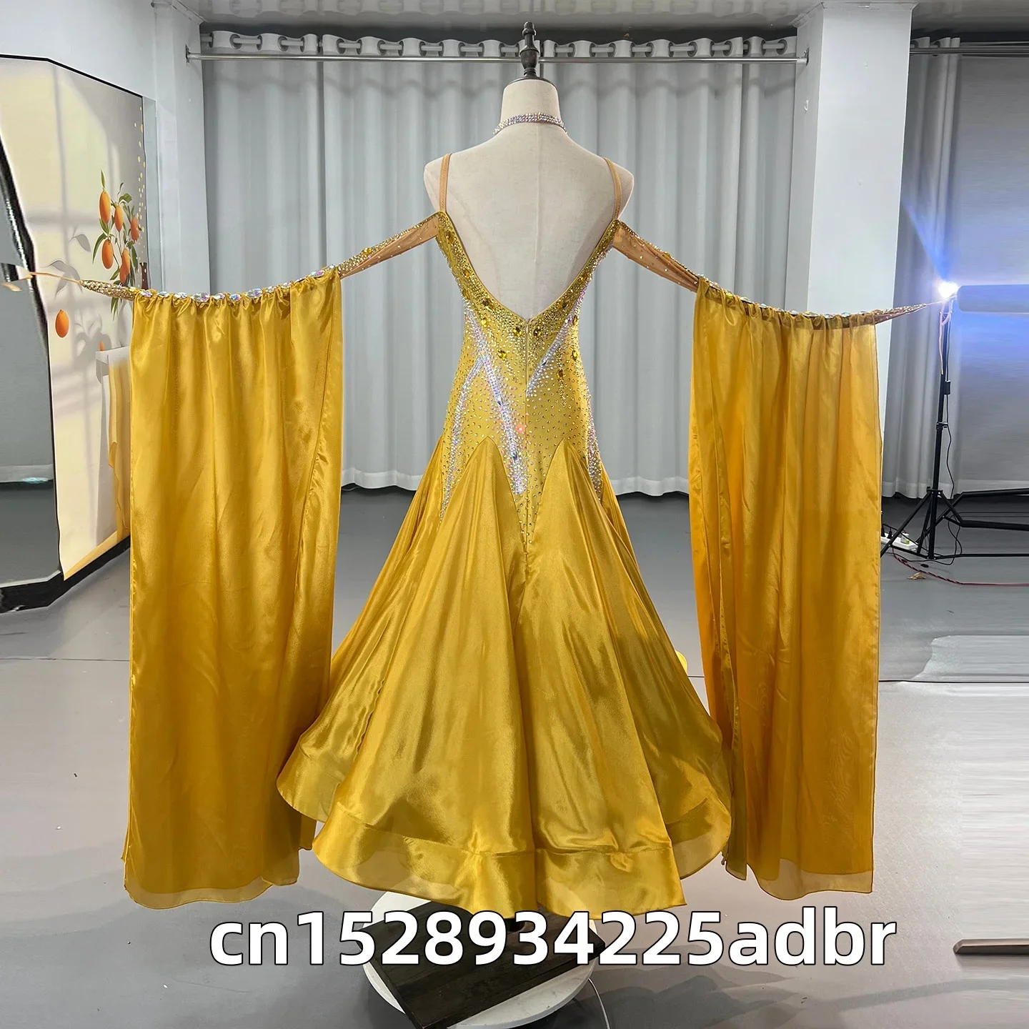 Ballroom Dress High-end Customized Yellow Large Hem with Rhinestone Cha Cha Tango Waltz New Adult Stage Professional Clothing