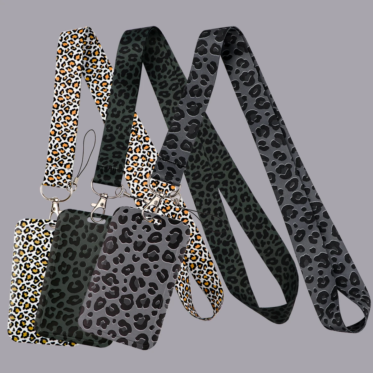 Gray Leopard Print Fashion Lanyard for Key Neck Strap Lanyard Card ID Badge Holder Key Chain Key Holder Keyring Accessories Gift
