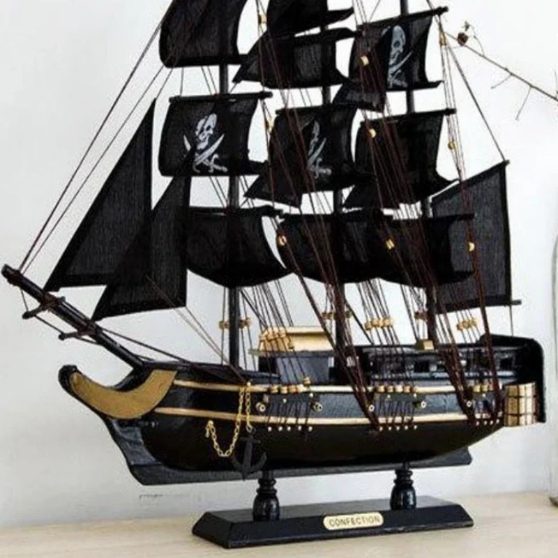 Solid wood sailboat ornament smooth sailing Black Pearl Caribbean pirate ship model crafts birthday gift