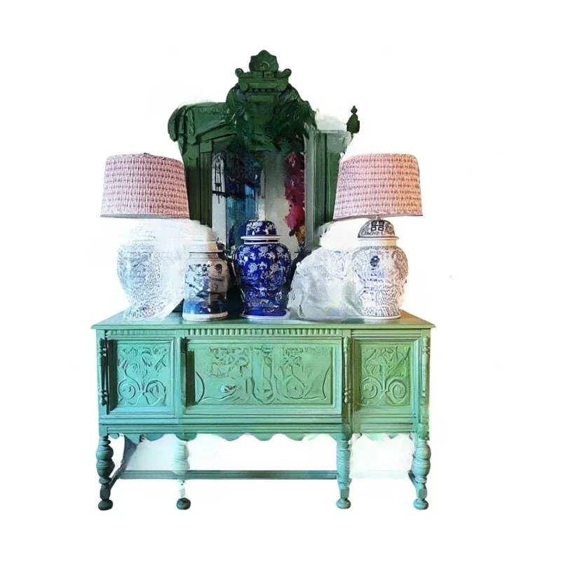 Retro solid wood carving flower porch cabinet, living room decorative cabinet, locker, home display cabinet
